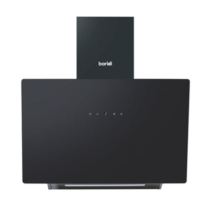 Baridi 60cm Angled Chimney Cooker Hood with Carbon Filters, Touch Controls & LED Lamp, Black Glass - DH105