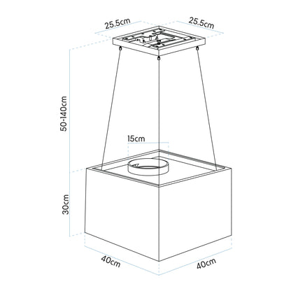Baridi Island Cooker Hood, Square, 40cm, 3-Speed, Black - DH109