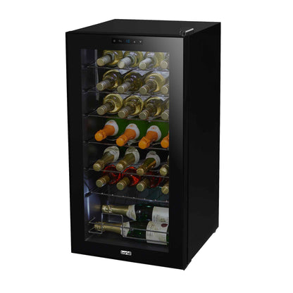 Baridi 28 Bottle Wine Cooler Fridge with Digital Touch Screen Controls & LED Light, Black - DH10