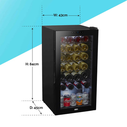 Baridi 28 Bottle Wine Cooler Fridge with Digital Touch Screen Controls & LED Light, Black - DH10