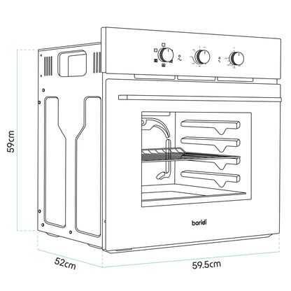 Baridi 60cm Built-In Five Function Fan Assisted Electric Oven with Timer, 55L Capacity, Black - DH110