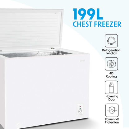 Baridi Freestanding Chest Freezer, 199L, Garage and Outbuilding Safe, Thermostat, White - DH111