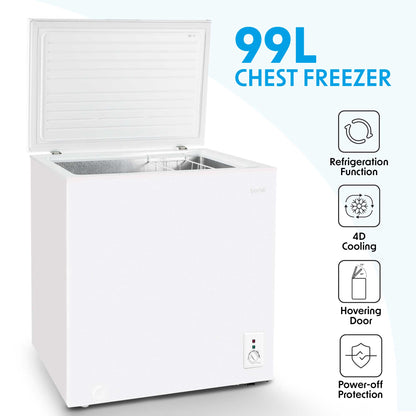 Baridi Freestanding Chest Freezer, 99L, Garage and Outbuilding Safe, Adj. Thermostat, White - DH116
