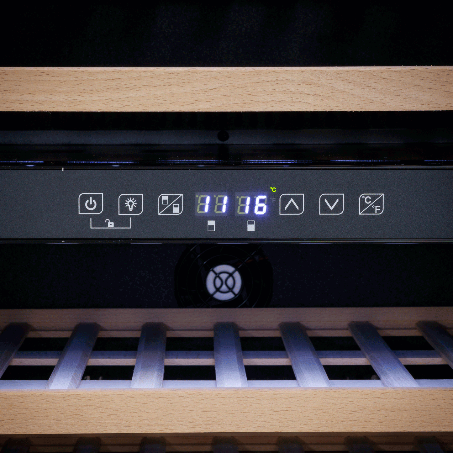 Baridi 60cm Built-In 36 Bottle Dual Zone Wine Cooler with Beech Wood Shelves - Black - DH117