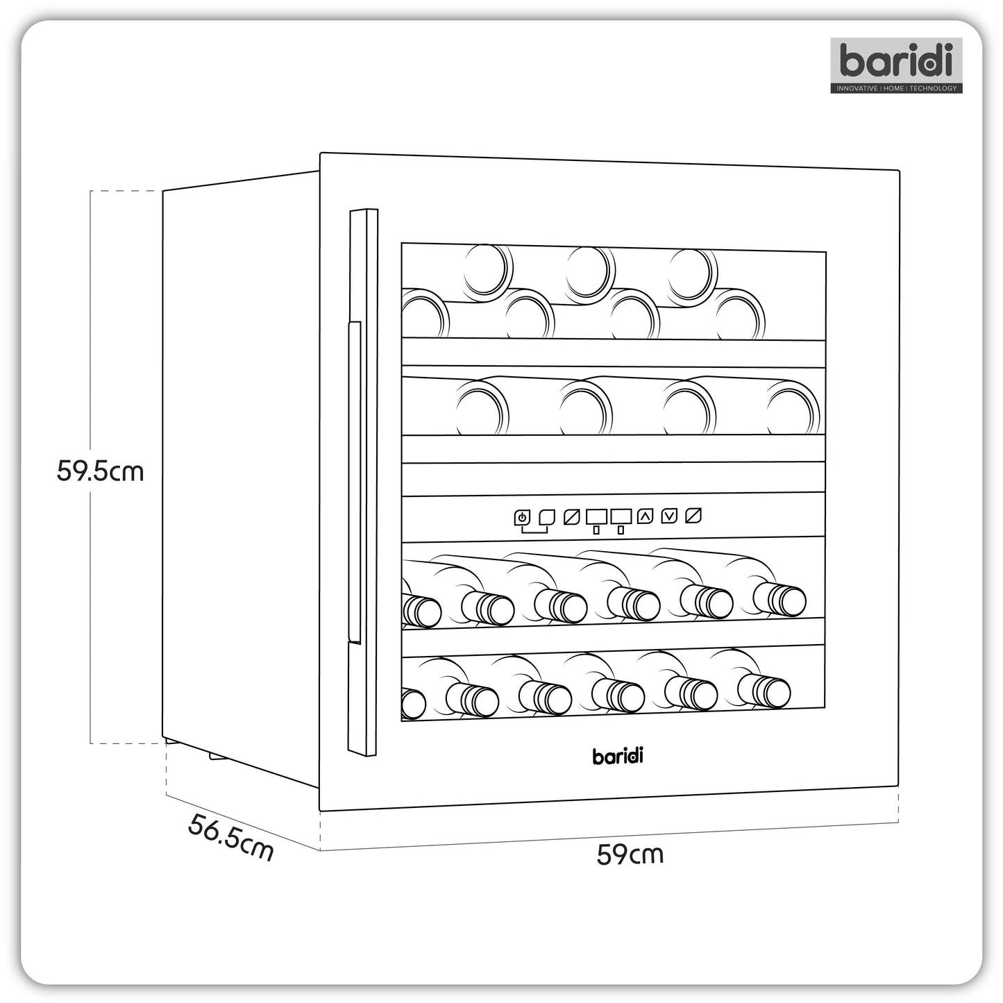 Baridi 60cm Built-In 36 Bottle Dual Zone Wine Cooler with Beech Wood Shelves - Black - DH117