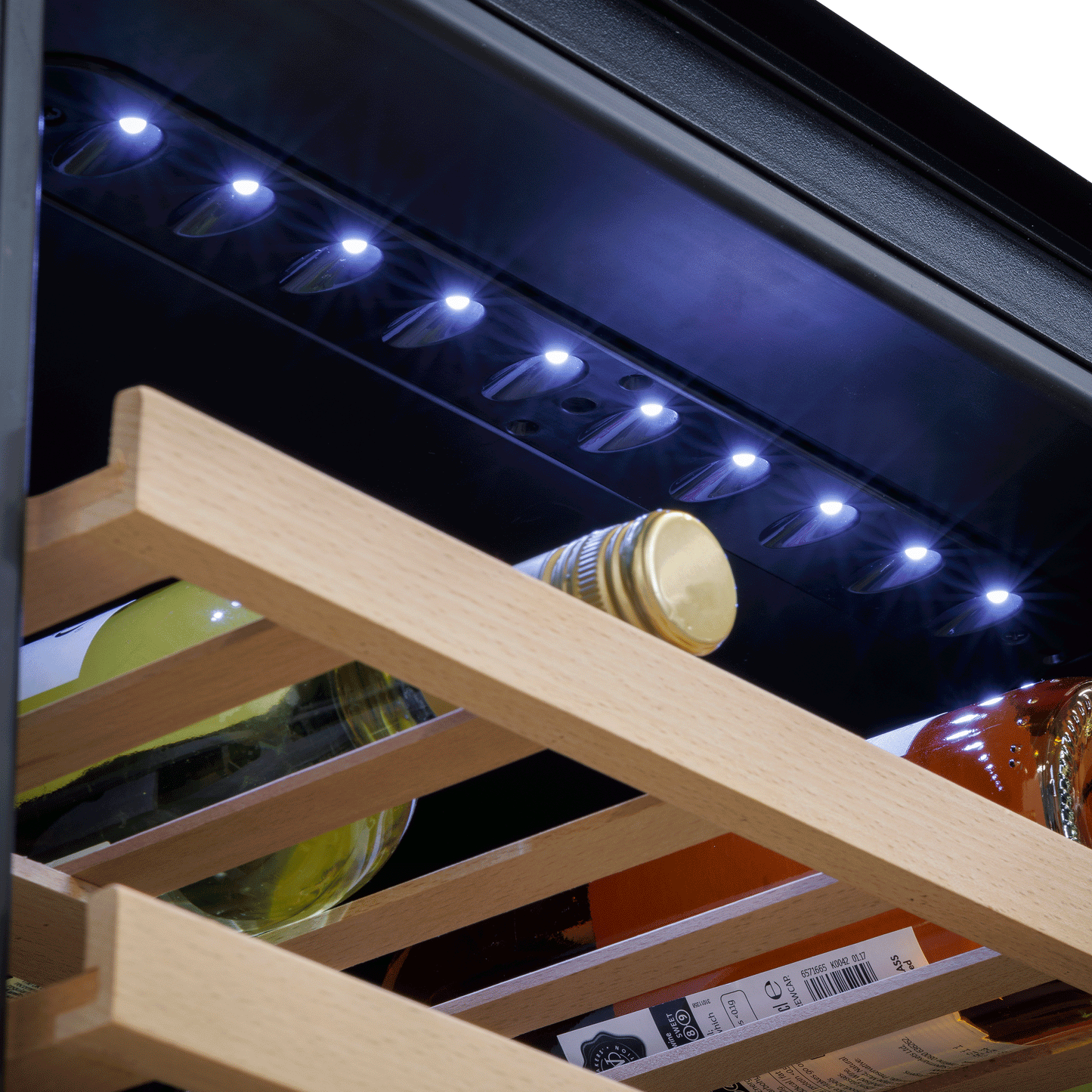 Baridi 60cm Built-In 36 Bottle Dual Zone Wine Cooler with Beech Wood Shelves - Black - DH117