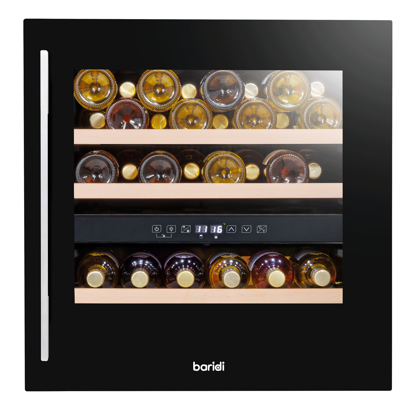 Baridi 60cm Built-In 36 Bottle Dual Zone Wine Cooler with Beech Wood Shelves - Black - DH117