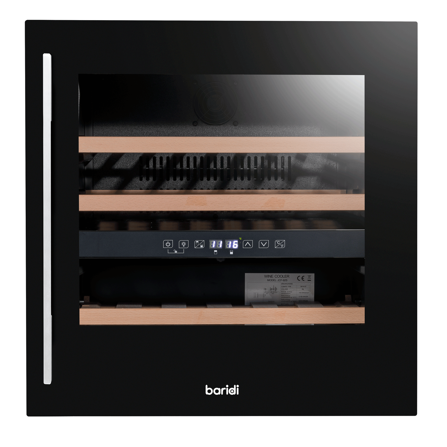 Baridi 60cm Built-In 36 Bottle Dual Zone Wine Cooler with Beech Wood Shelves - Black - DH117