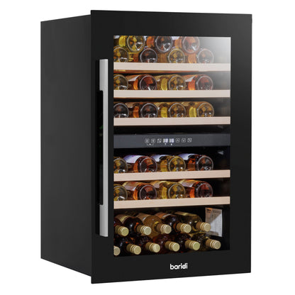 Baridi 60cm Built-In 57 Bottle Dual Zone Wine Cooler with Beech Wood Shelves - Black - DH118