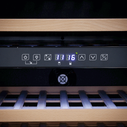 Baridi 60cm Built-In 57 Bottle Dual Zone Wine Cooler with Beech Wood Shelves - Black - DH118