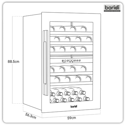 Baridi 60cm Built-In 57 Bottle Dual Zone Wine Cooler with Beech Wood Shelves - Black - DH118