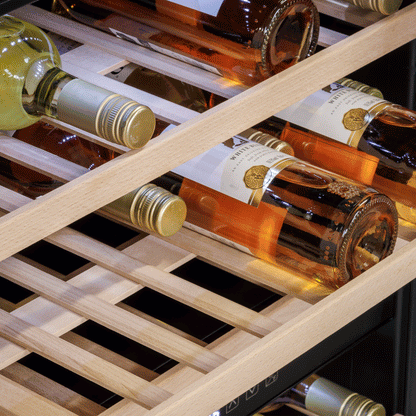 Baridi 60cm Built-In 57 Bottle Dual Zone Wine Cooler with Beech Wood Shelves - Black - DH118