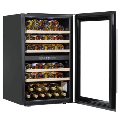 Baridi 60cm Built-In 57 Bottle Dual Zone Wine Cooler with Beech Wood Shelves - Black - DH118