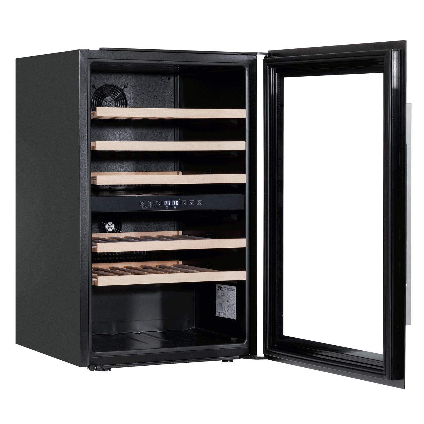 Baridi 60cm Built-In 57 Bottle Dual Zone Wine Cooler with Beech Wood Shelves - Black - DH118