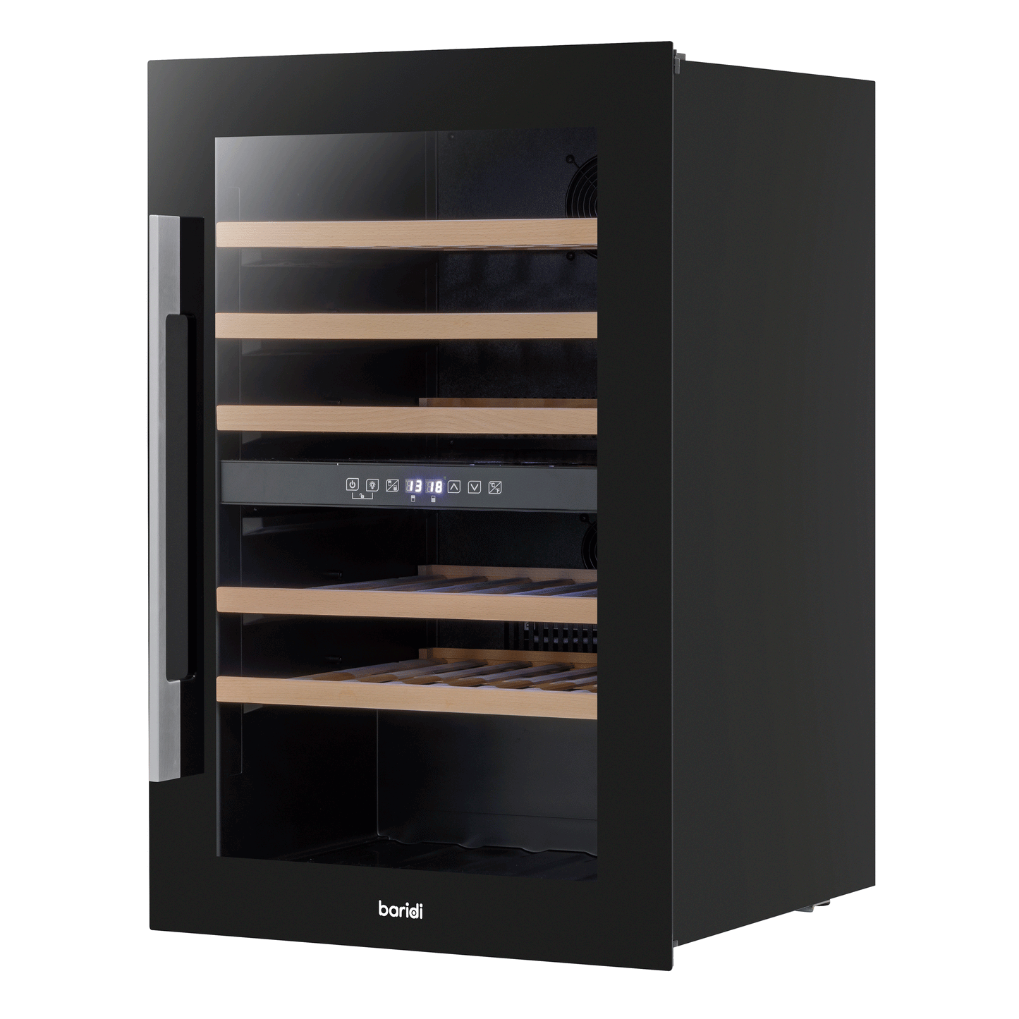 Baridi 60cm Built-In 57 Bottle Dual Zone Wine Cooler with Beech Wood Shelves - Black - DH118