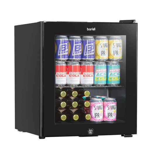 Baridi 50L Mini Drinks & Beer Fridge/Wine Cooler with LED Light, Black - DH12