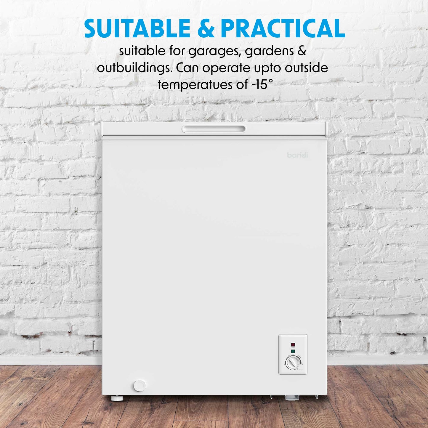 Baridi Freestanding Chest Freezer, 142L, Garage and Outbuilding Safe, Adj. Thermostat, White - DH120