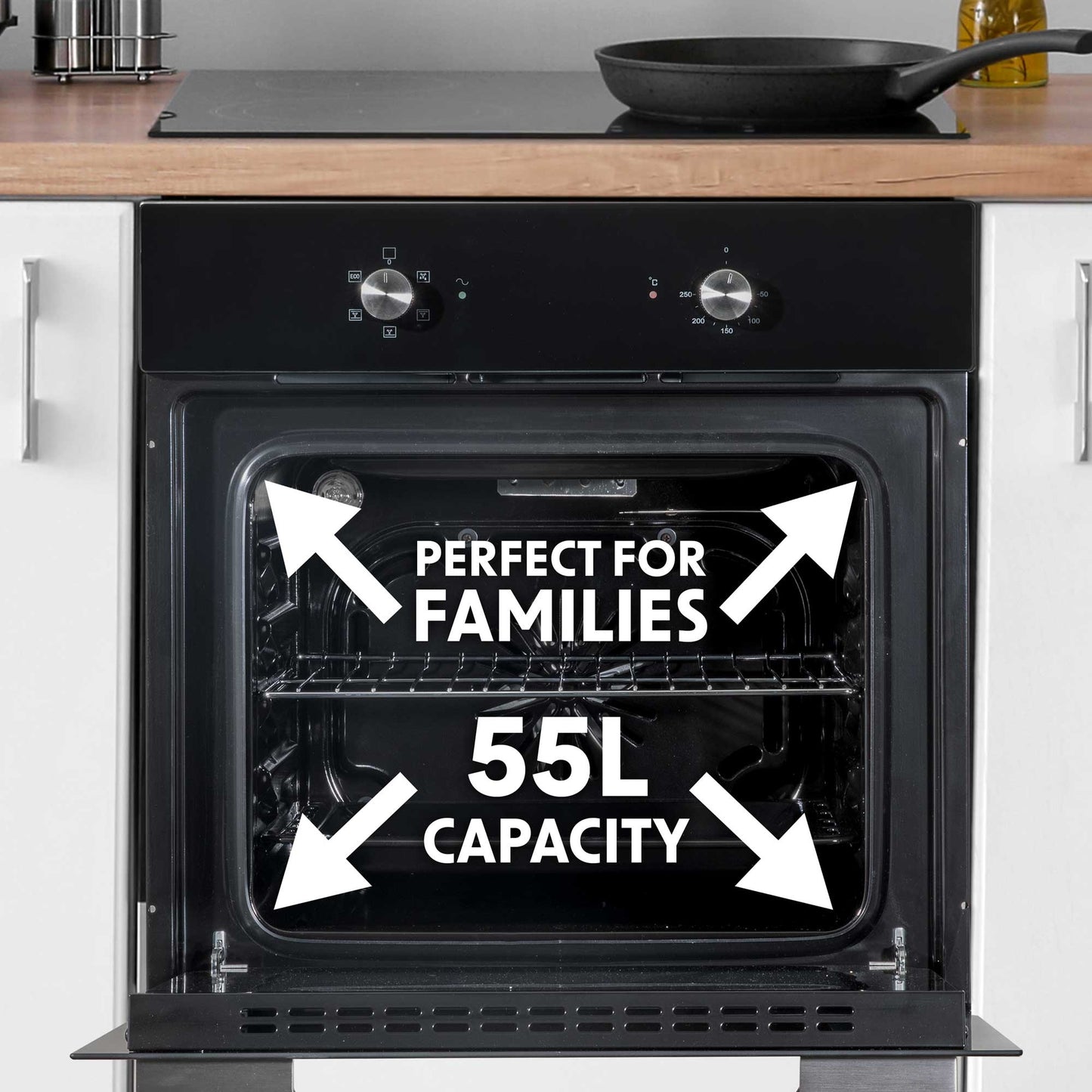 Baridi 4 Zone Ceramic Hob, 5 Function Fan-Assisted Oven & Chimney Style Cooker Hood Bundle - DH185