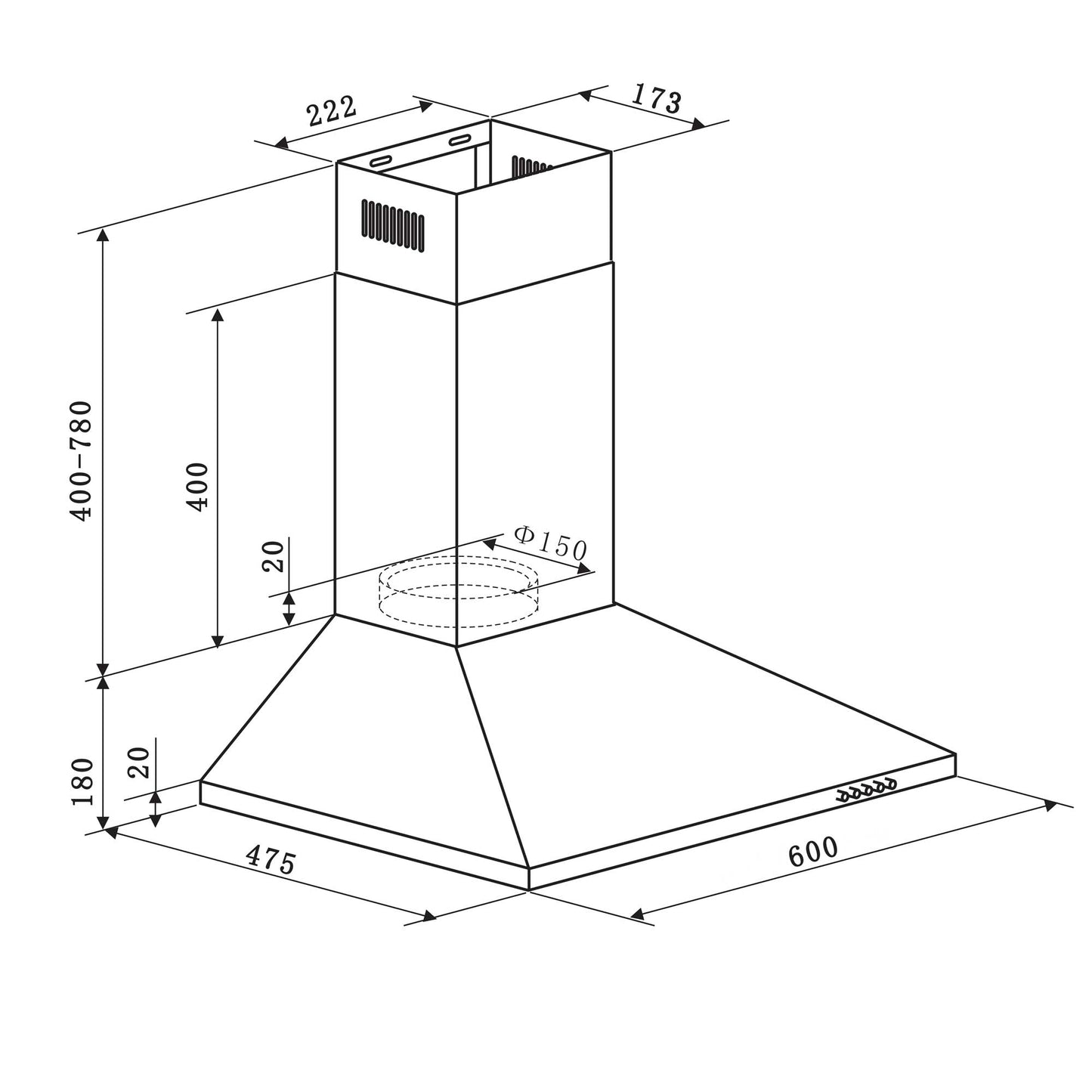 Baridi 4 Zone Ceramic Hob, 5 Function Fan-Assisted Oven & Chimney Style Cooker Hood Bundle - DH185