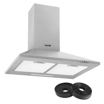 Baridi 60cm Chimney Style Cooker Hood with Carbon Filters & Splashback, Stainless Steel - DH207