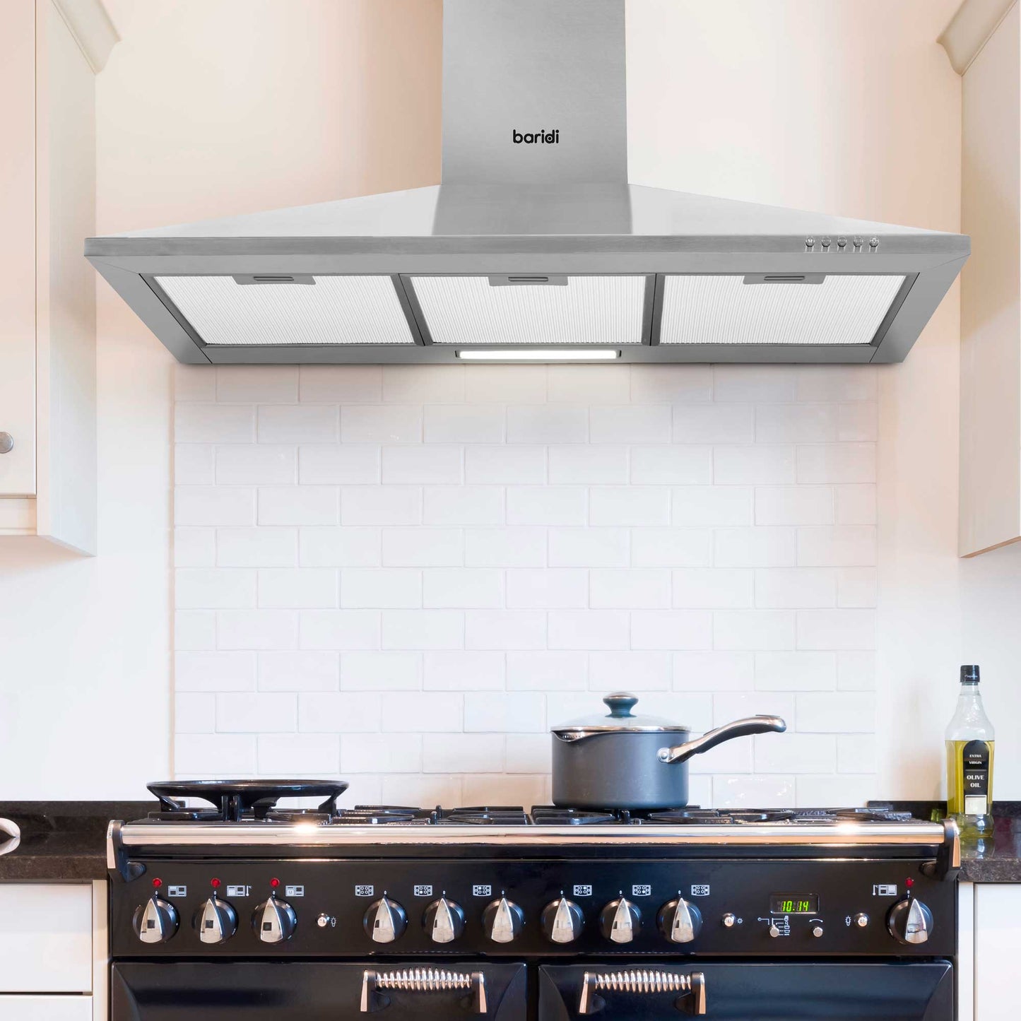 Baridi 90cm Chimney Style Cooker Hood with Carbon Filters, Stainless Steel - DH127