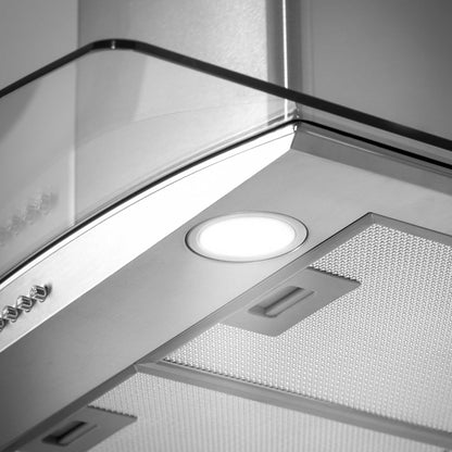 Baridi 60cm Curved Glass Cooker Hood with Carbon Filters, LED Lights & Splashback, Stainless Steel - DH208