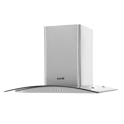 Baridi 60cm Curved Glass Cooker Hood with Carbon Filters, LED Lights, Stainless Steel - DH128