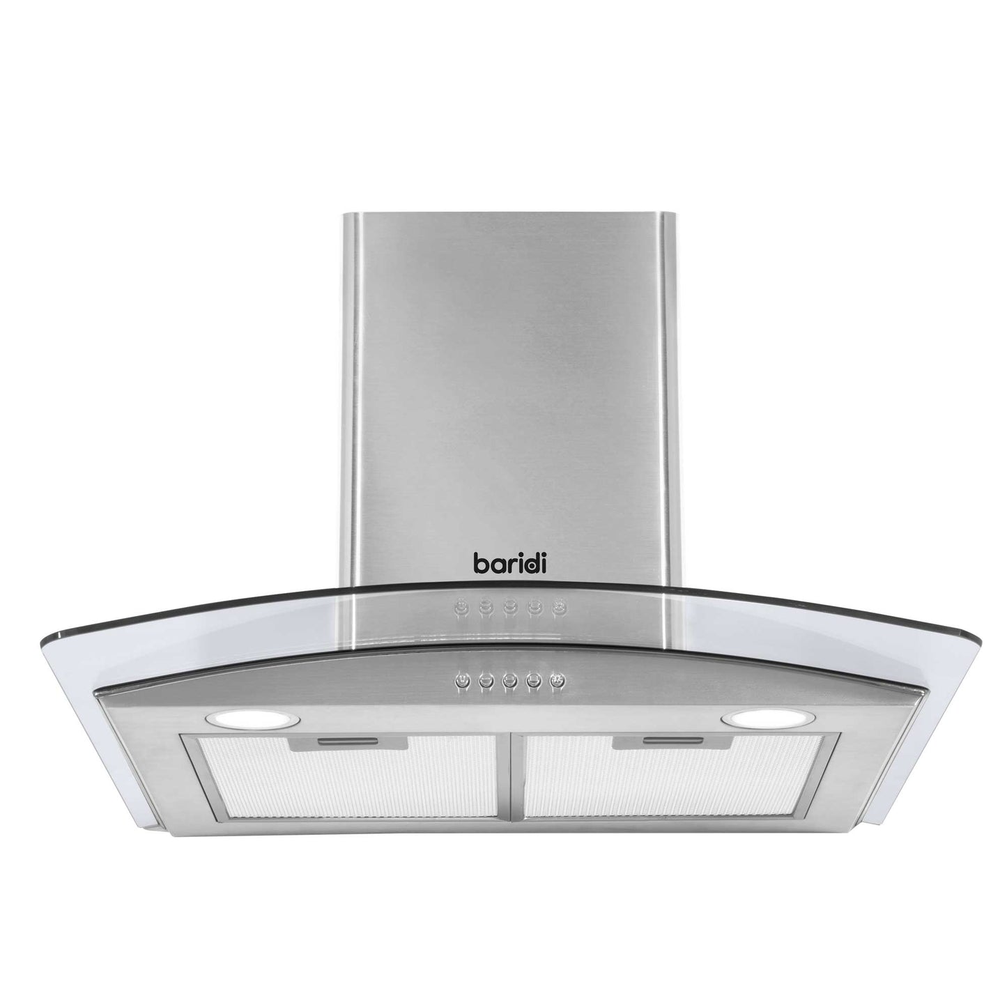 Baridi 60cm Curved Glass Cooker Hood with Carbon Filters, LED Lights, Stainless Steel - DH128