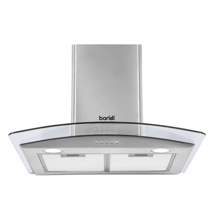 Baridi 60cm Curved Glass Cooker Hood with Carbon Filters, LED Lights, Stainless Steel - DH128