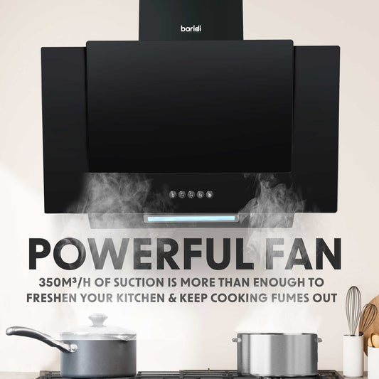 Baridi 4 Zone Ceramic Hob, 5 Function Fan-Assisted Oven & Angled Cooker Hood Bundle - DH186