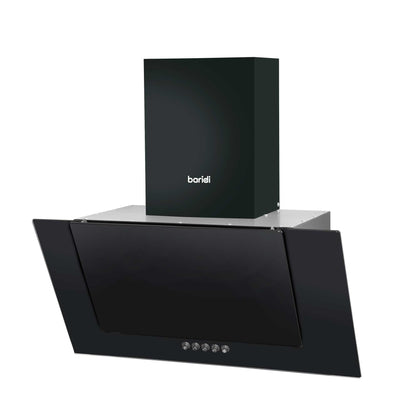 Baridi 60cm Angled Chimney Cooker Hood with Carbon Filters & Black Glass Splashback - DH210