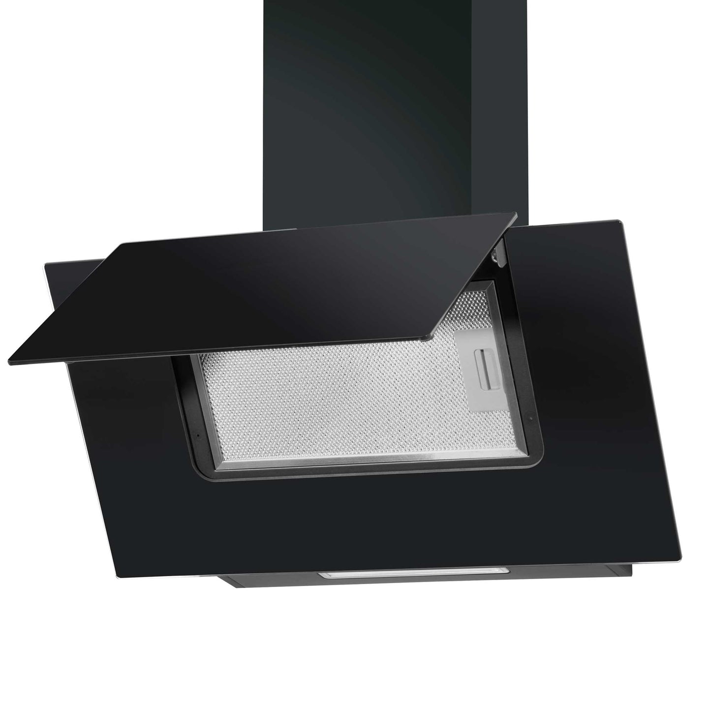 Baridi 60cm Angled Chimney Cooker Hood with Carbon Filters & Black Glass Splashback - DH210