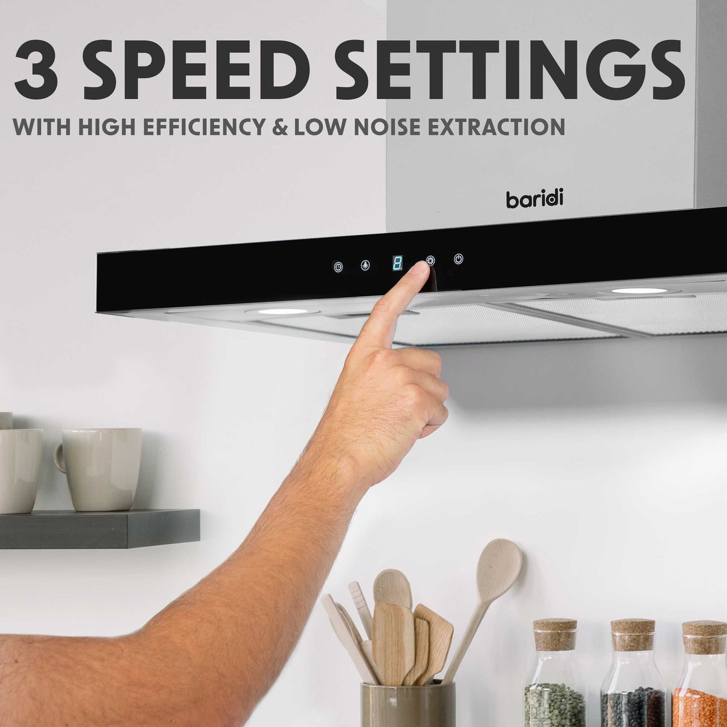 Baridi 60cm T-Shape Chimney Cooker Hood with Carbon Filters, Stainless Steel - DH130