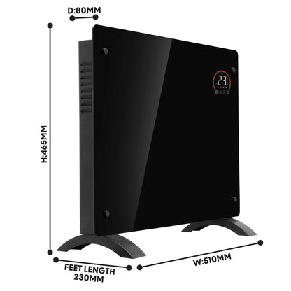 Baridi Electric Glass Panel Heater, 1000W, 24/7 Timer, Wi-Fi Enabled, Remote Control, Black - DH135