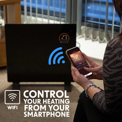 Baridi Electric Glass Panel Heater, 1000W, 24/7 Timer, Wi-Fi Enabled, Remote Control, Black - DH135