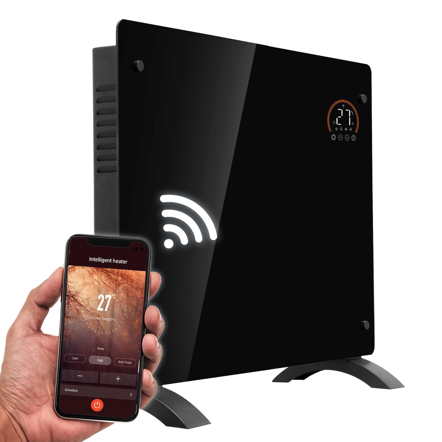 Baridi Electric Glass Panel Heater, 1000W, 24/7 Timer, Wi-Fi Enabled, Remote Control, Black - DH135