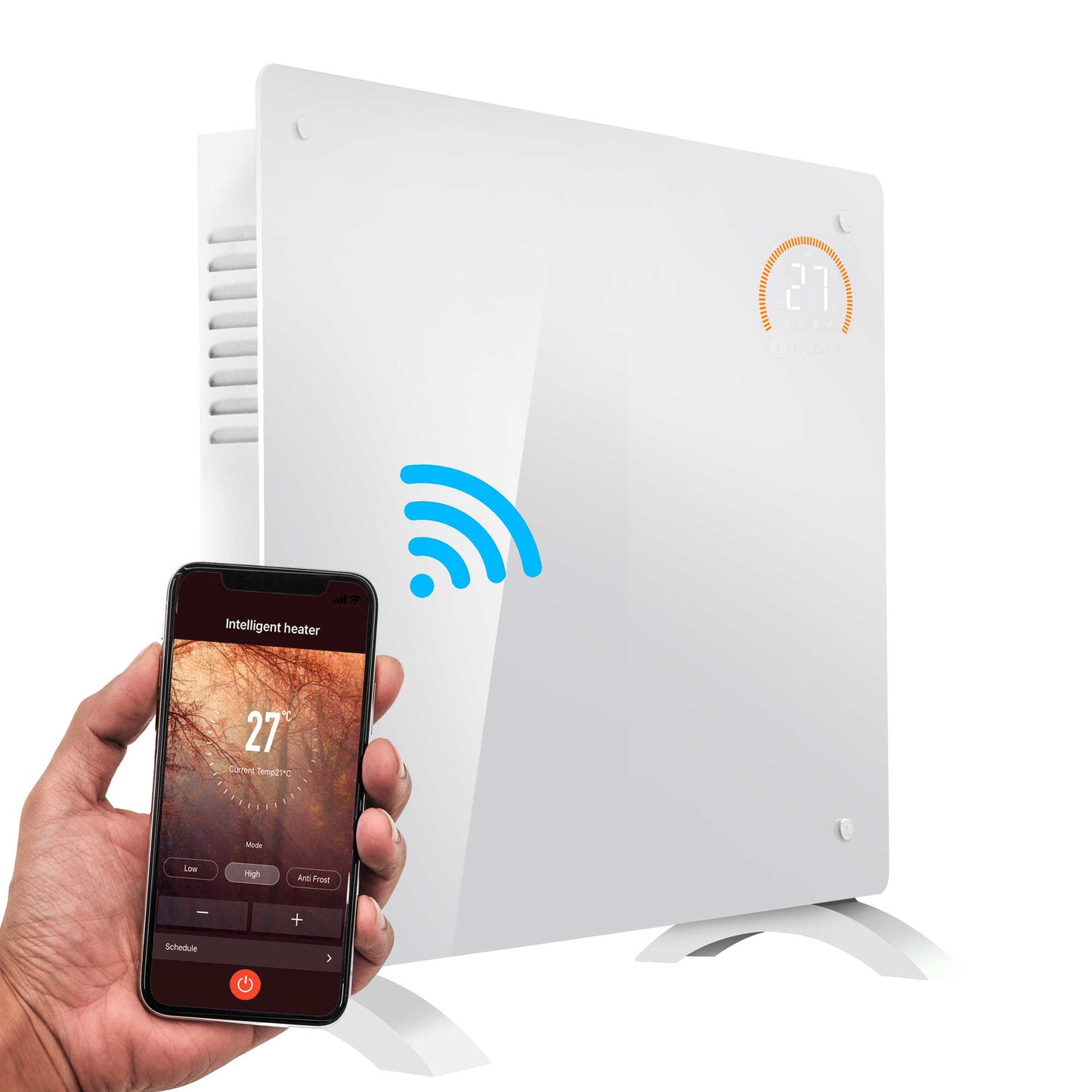 Baridi Electric Glass Panel Heater, 1000W, 24/7 Timer, Wi-Fi Enabled, Remote Control, White - DH136