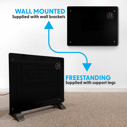 Baridi Electric Glass Panel Heater, 1500W, 24/7 Timer, Wi-Fi Enabled, Remote Control, Black - DH137