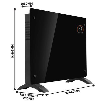 Baridi Electric Glass Panel Heater, 1500W, 24/7 Timer, Wi-Fi Enabled, Remote Control, Black - DH137
