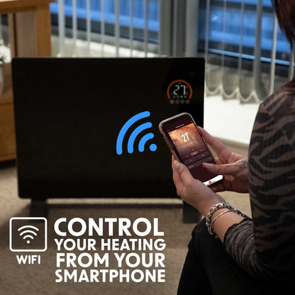 Baridi Electric Glass Panel Heater, 1500W, 24/7 Timer, Wi-Fi Enabled, Remote Control, Black - DH137