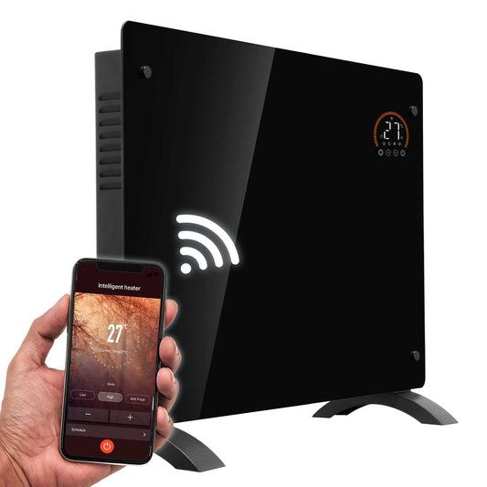 Baridi Electric Glass Panel Heater, 1500W, 24/7 Timer, Wi-Fi Enabled, Remote Control, Black - DH137