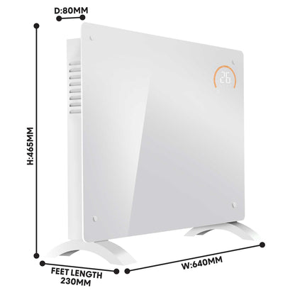 Baridi Electric Glass Panel Heater, 1500W, 24/7 Timer, Wi-Fi Enabled, Remote Control, White - DH138