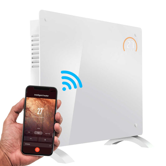 Baridi Electric Glass Panel Heater, 1500W, 24/7 Timer, Wi-Fi Enabled, Remote Control, White - DH138