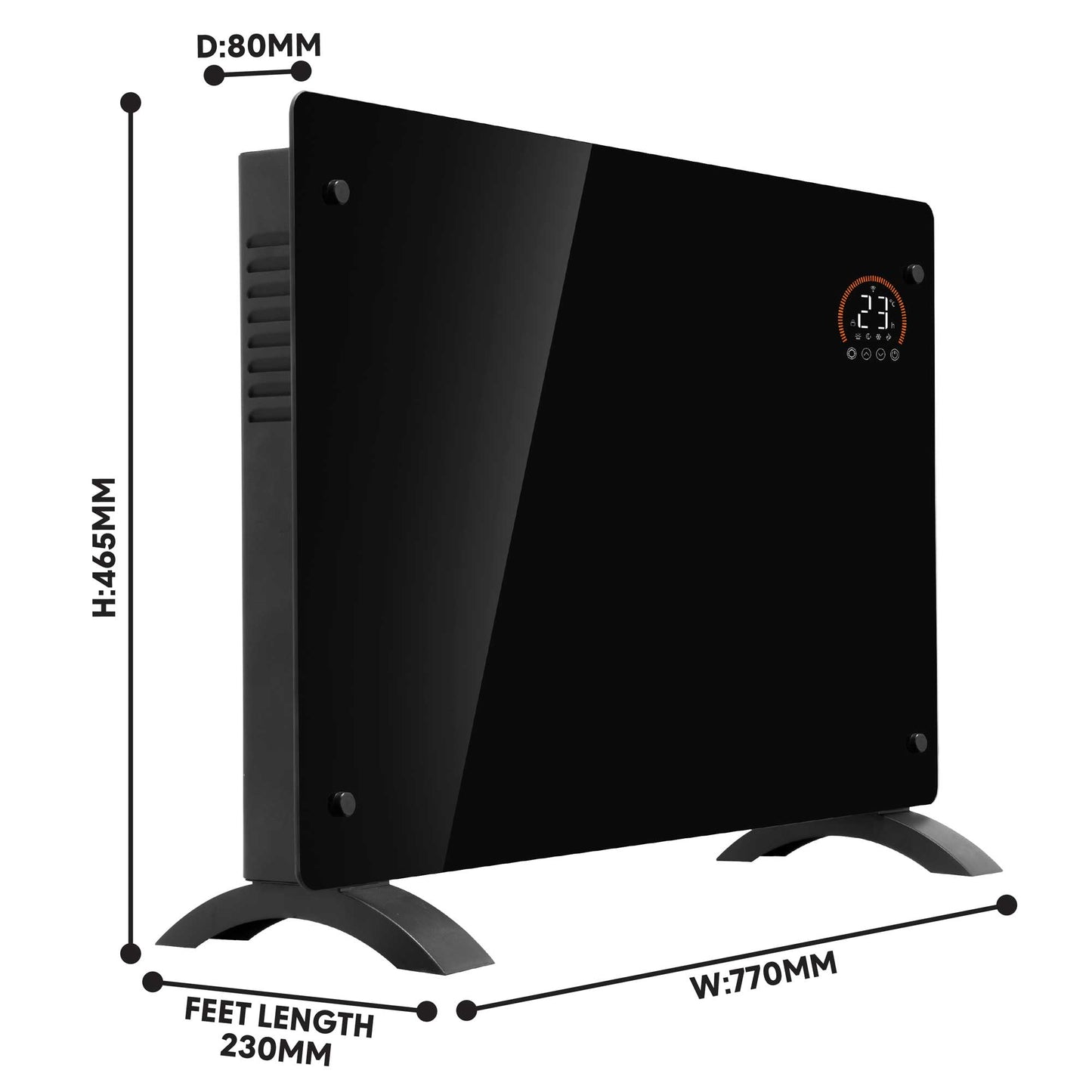 Baridi Electric Glass Panel Heater, 2000W, 24/7 Timer, Wi-Fi Enabled, Remote Control, Black - DH139