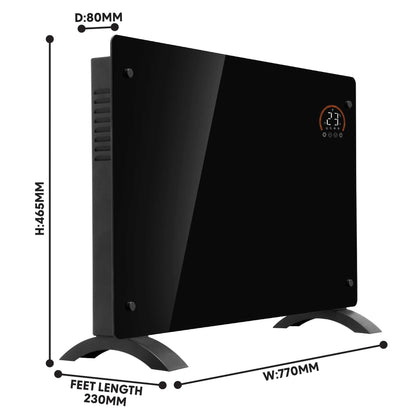 Baridi Electric Glass Panel Heater, 2000W, 24/7 Timer, Wi-Fi Enabled, Remote Control, Black - DH139