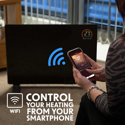 Baridi Electric Glass Panel Heater, 2000W, 24/7 Timer, Wi-Fi Enabled, Remote Control, Black - DH139