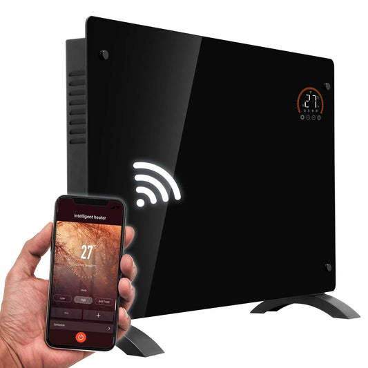 Baridi Electric Glass Panel Heater, 2000W, 24/7 Timer, Wi-Fi Enabled, Remote Control, Black - DH139