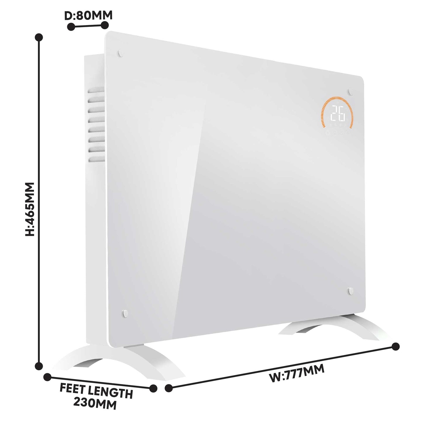 Baridi Electric Glass Panel Heater, 2000W, 24/7 Timer, Wi-Fi Enabled, Remote Control, White - DH140
