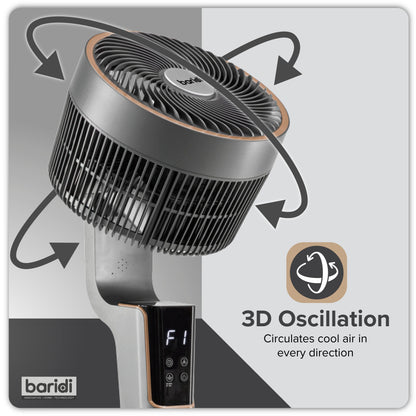 Baridi 12" Pedestal Fan with Remote Control & 12hr Timer - DH141