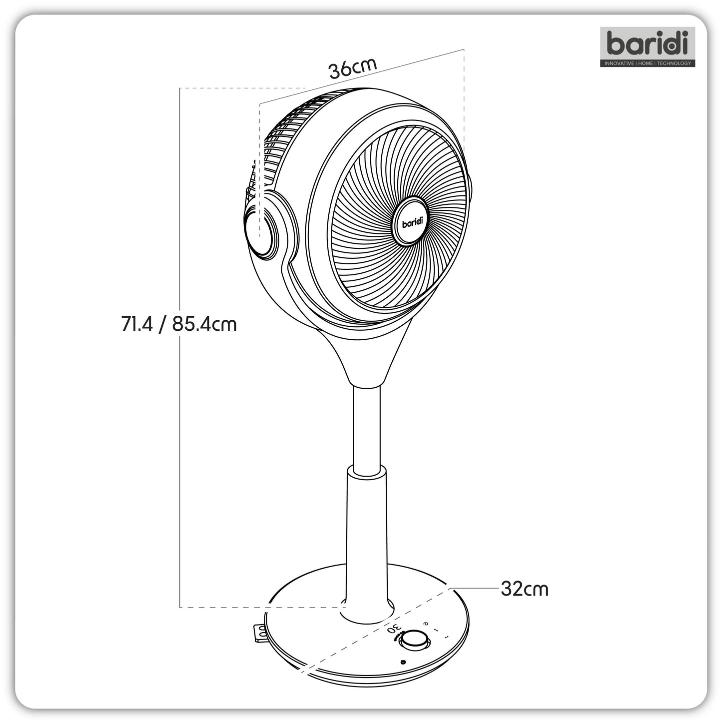 Baridi Pedestal Fan with Remote Control 10-Inch - Black - DH143